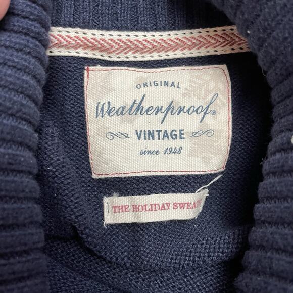 Weatherproof Vintage Holiday Sweater Mens XL Navy Fair Isle 100% Cotton 1/4 Zip - Picture 3 of 6